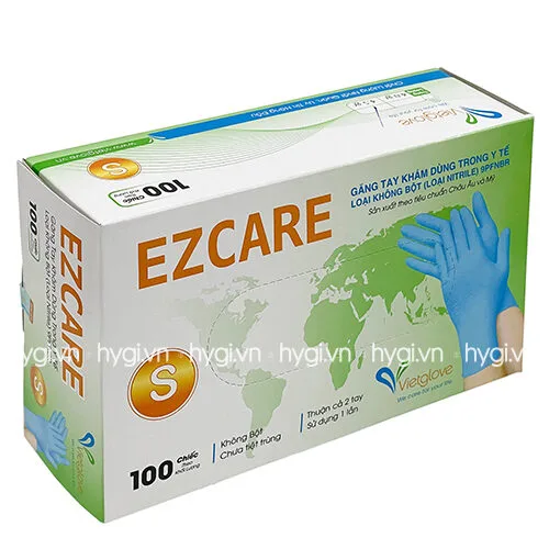 Găng tay cao su Ezcare Vietglove Disposable Nitrile Gloves 4.5gr, màu xanh đậm, 100 chiếc