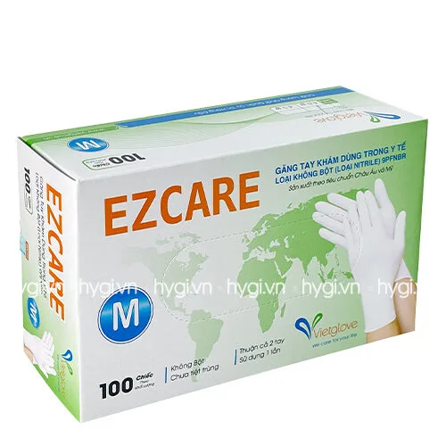 Găng tay cao su Ezcare Vietglove Disposable Nitrile Gloves 4.0gr, màu trắng, 100 chiếc