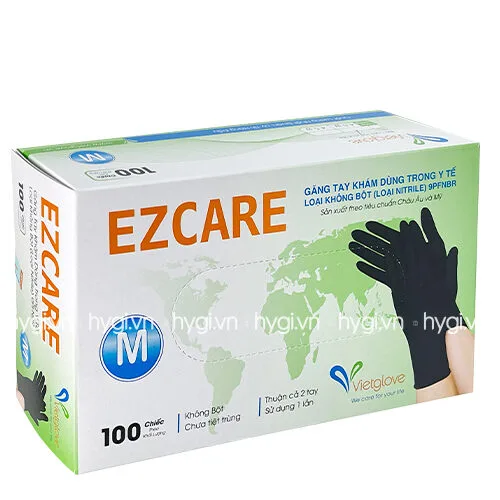 Găng tay cao su Ezcare Vietglove Disposable Nitrile Gloves 4.0gr, màu đen, 100 chiếc