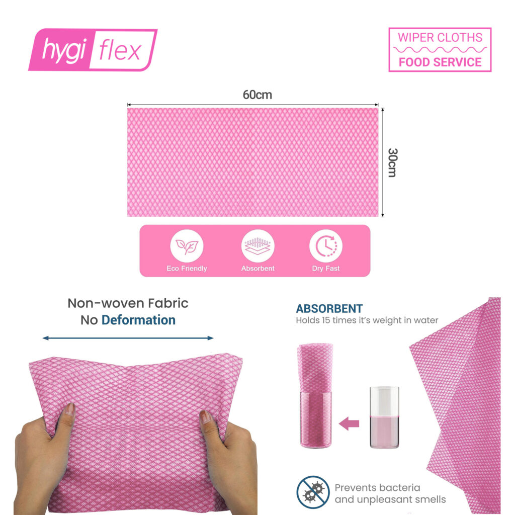 Khăn Vải Không Dệt Hygiflex Wiper Cloths, Màu Hồng, 20 Cái, Kích Thước 30x60cm 18 hygiflex 01 Pk